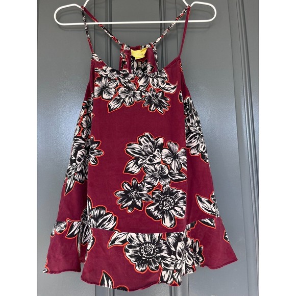 Maeve By Anthropologie Zebella Silk Floral Tank Top Size 6 Sleeveless Maroon - Picture 2 of 12